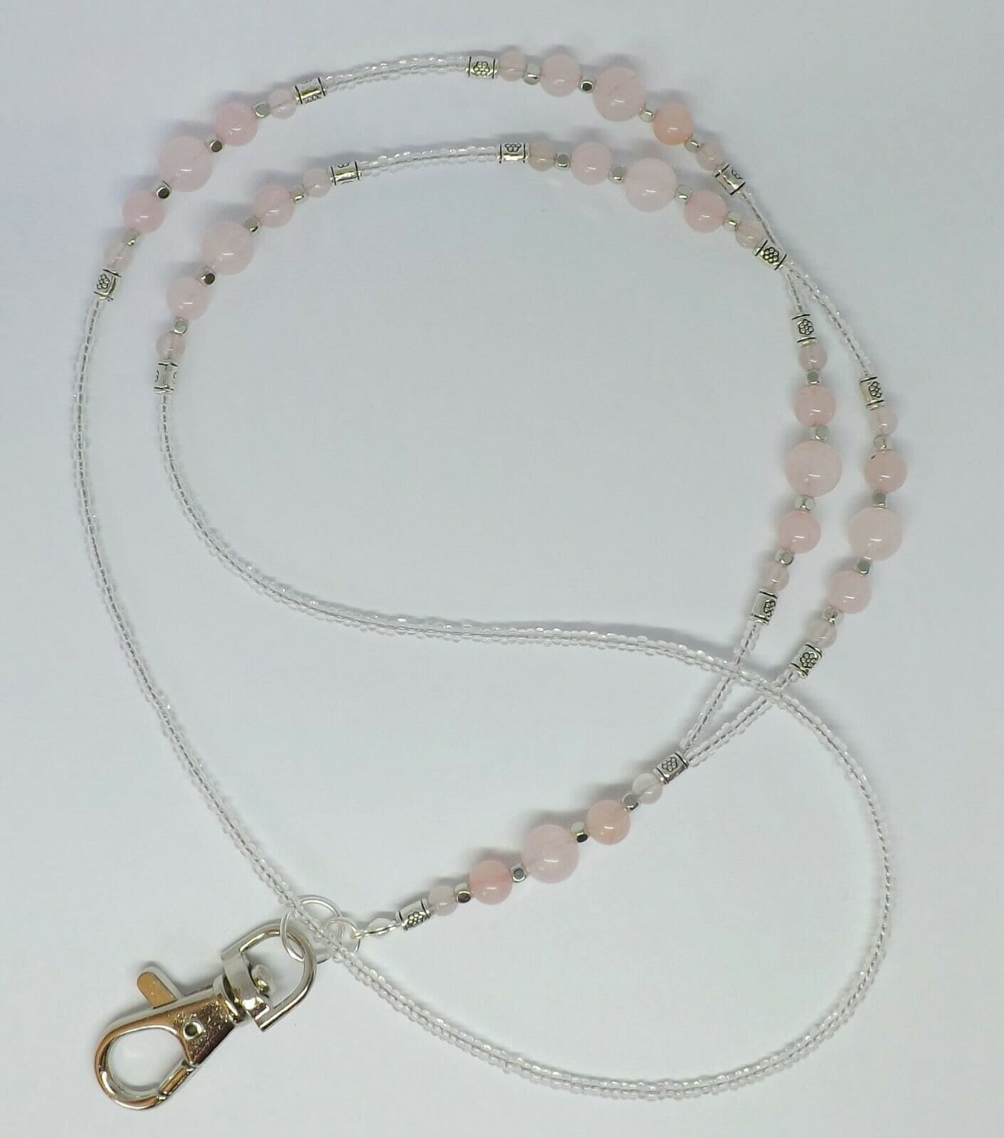 Rose Quartz Gemstone Beads Badge Holder ID Lanyard Cruise
