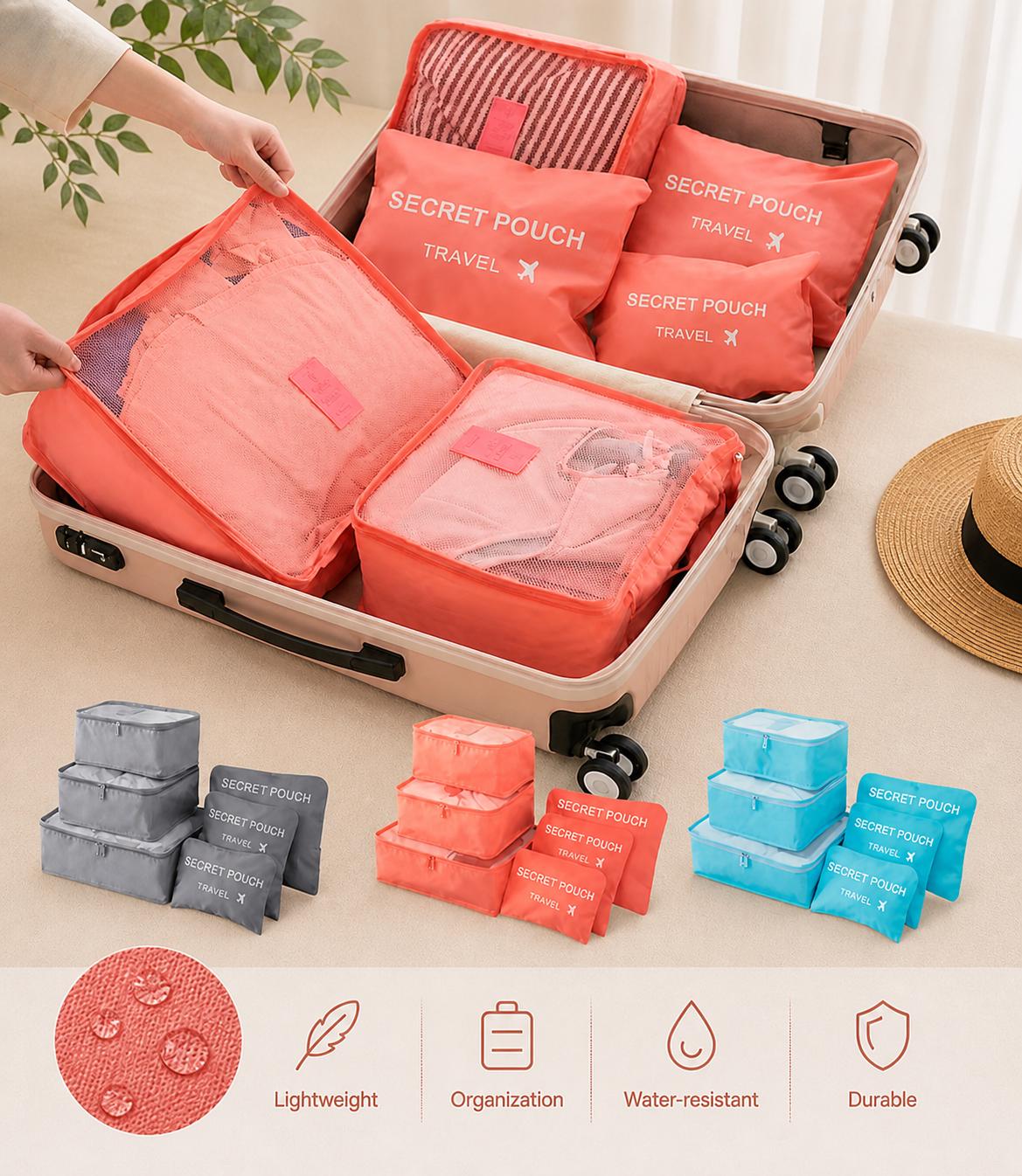 6 Piece Travel Packing Cubes Set, Luggage Organizer Bags