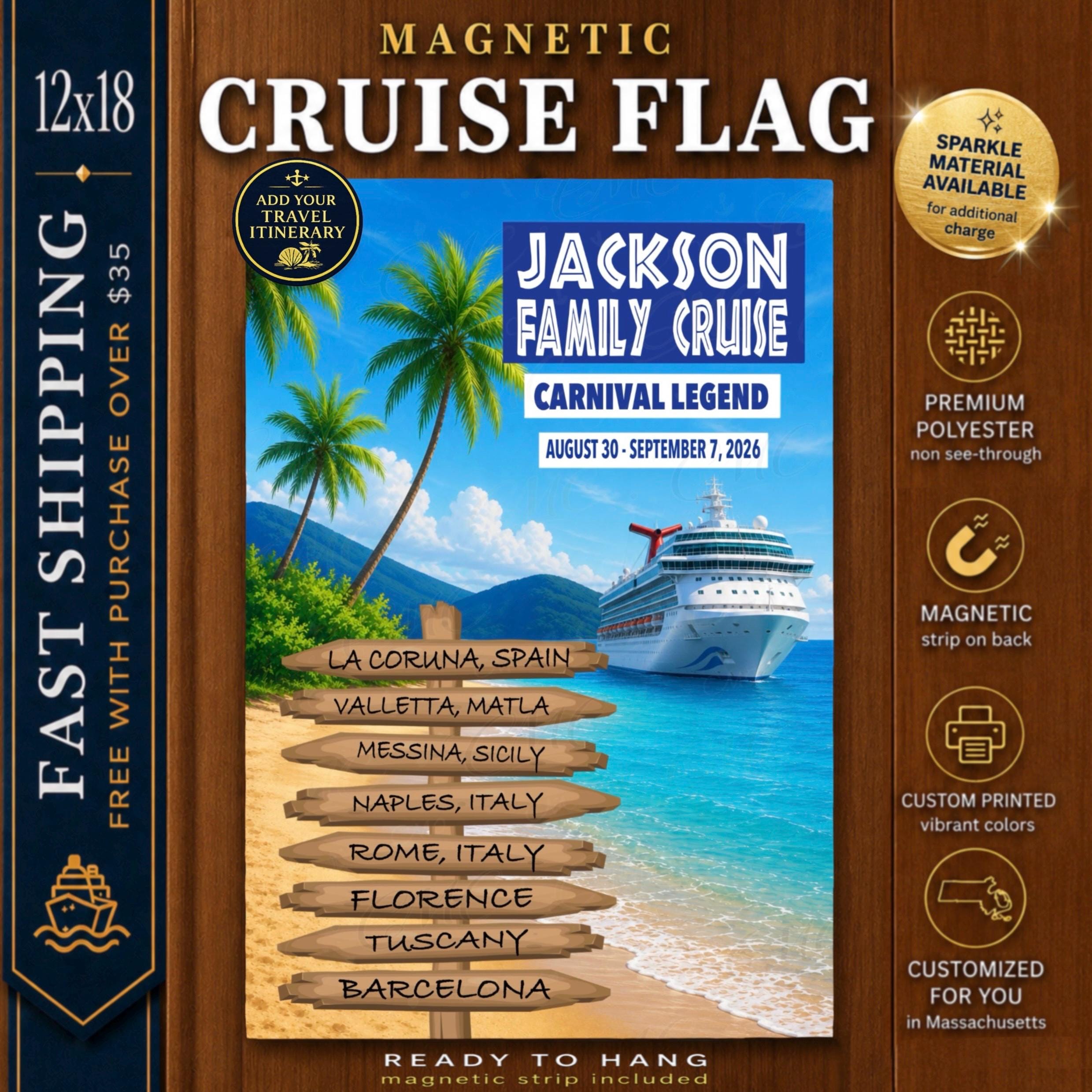Cruise Magnet Port Stop Cruise Banner Flag, Cruise Door