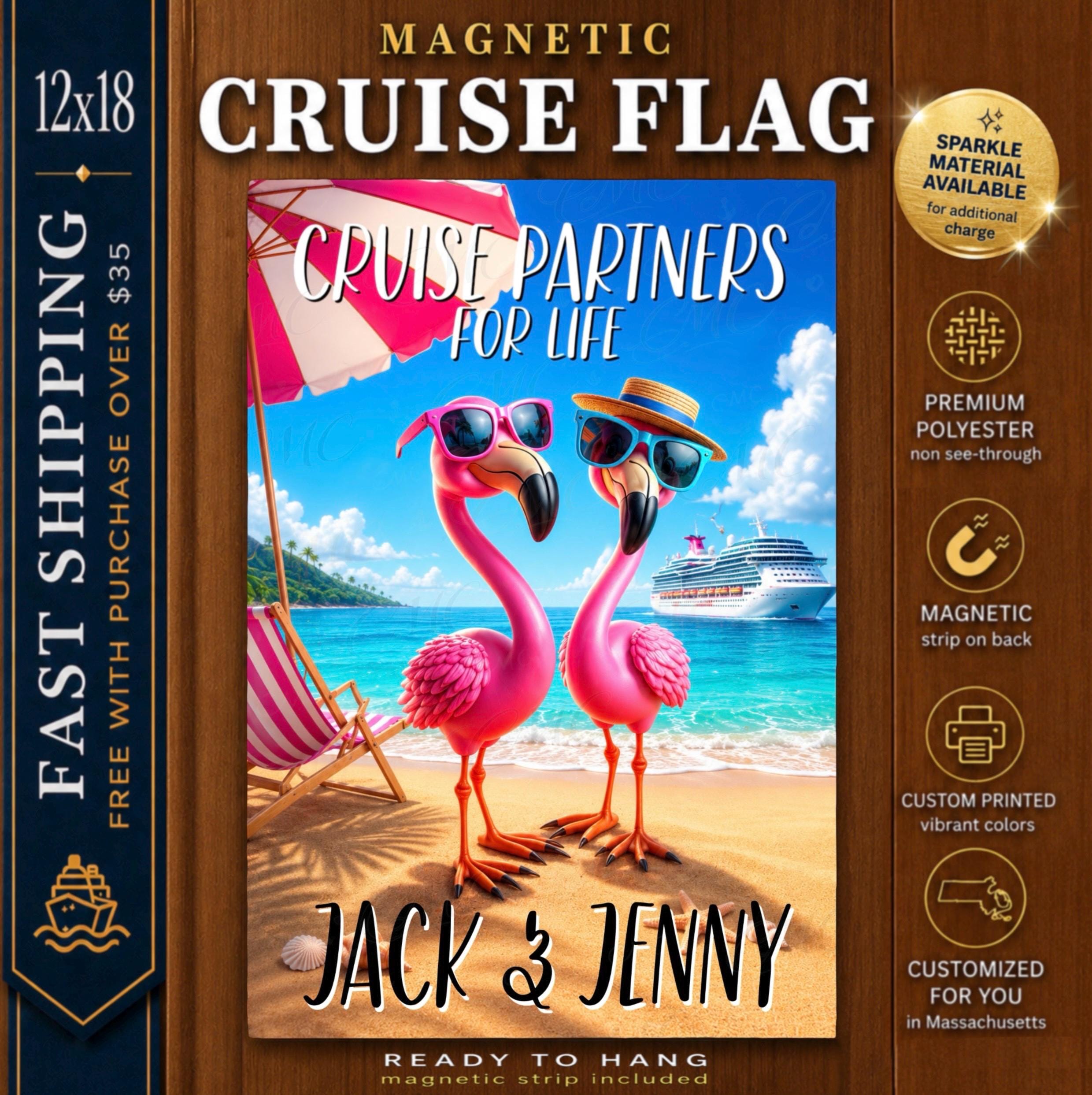 Cruise Door Magnet, Flamingo Couple Cruise Banner