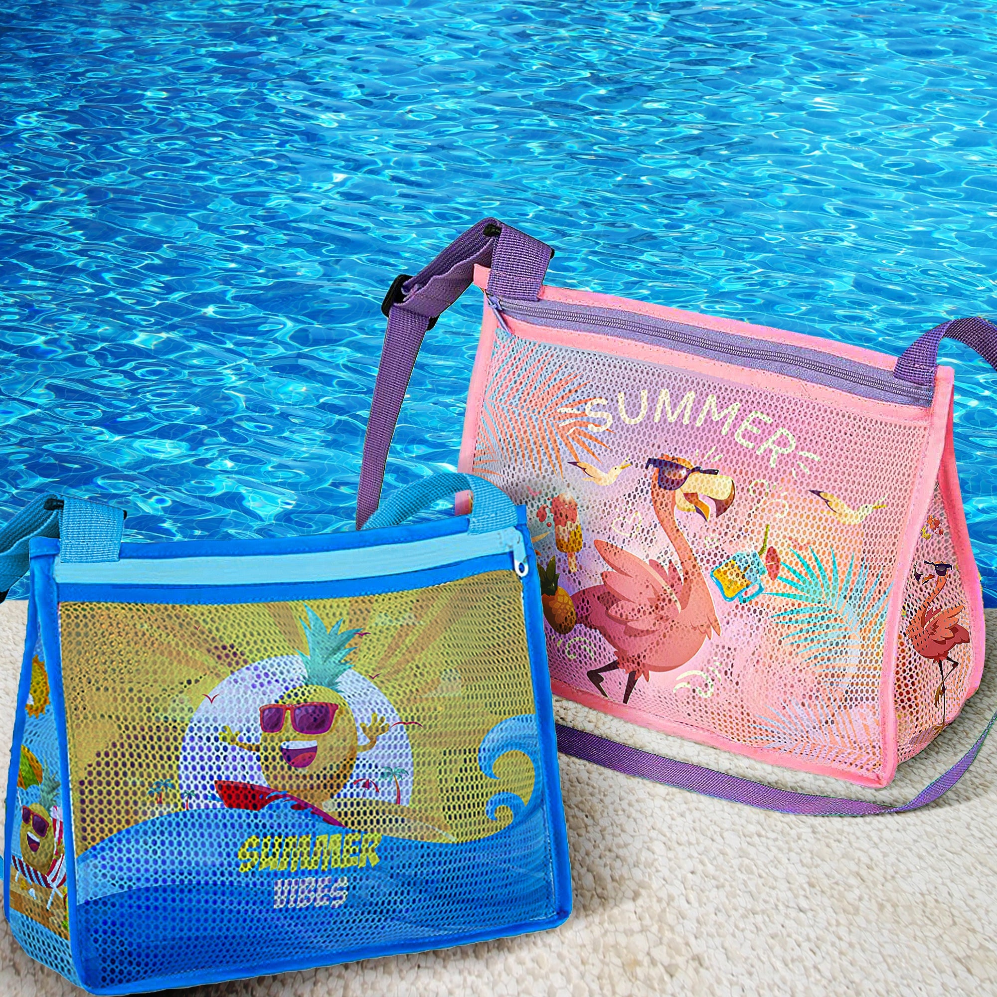 Joyx Kids' 2-Pack Mesh Beach Bags Storage for Toys & Beach