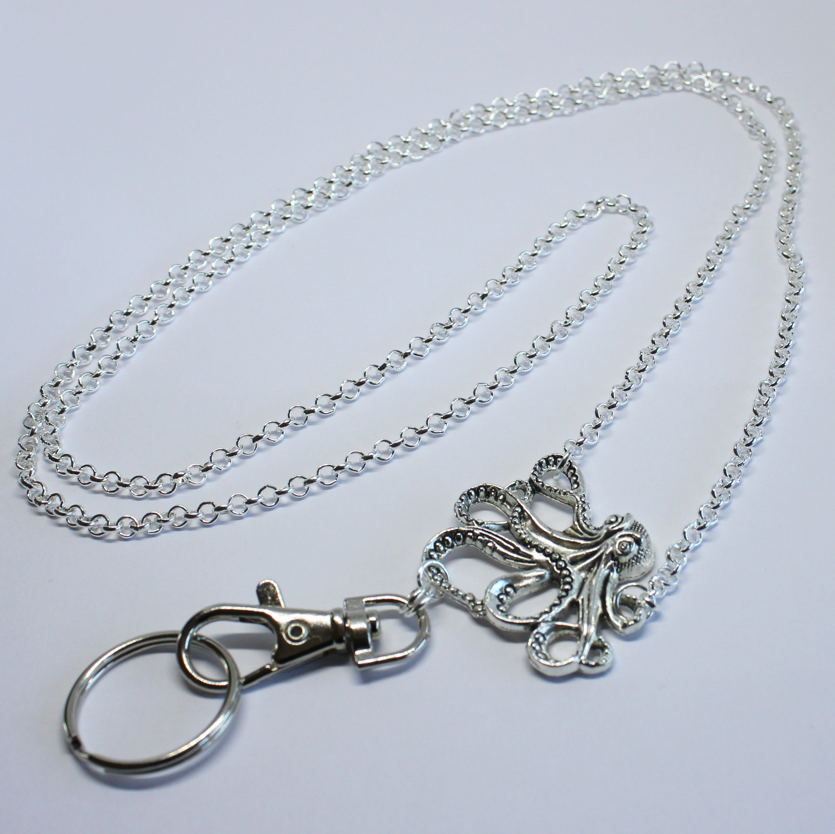 Simply Silver Octopus Badge Holder ID Work Lanyard, Silver