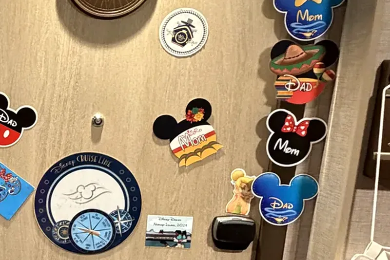 First-sailing magnets on a decorated cruise door