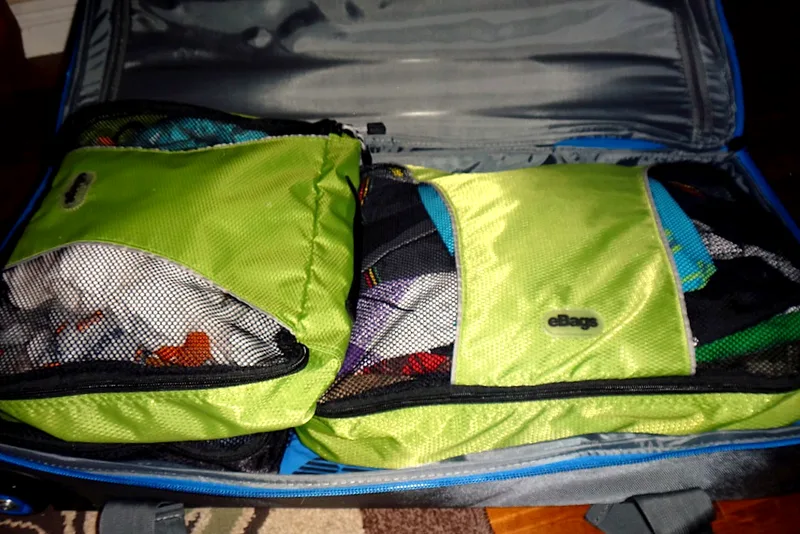 Packing cubes in a suitcase